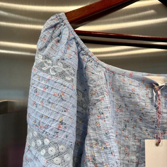 NWT LoveShackFancy Albertina Cropped Top in Bella Blue Lace details brand new​ - Picture 4 of 16